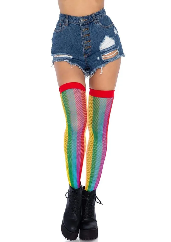 Mens Underwear Leg Avenue Rainbow Fishnet Thigh Highs One Size Multicolor