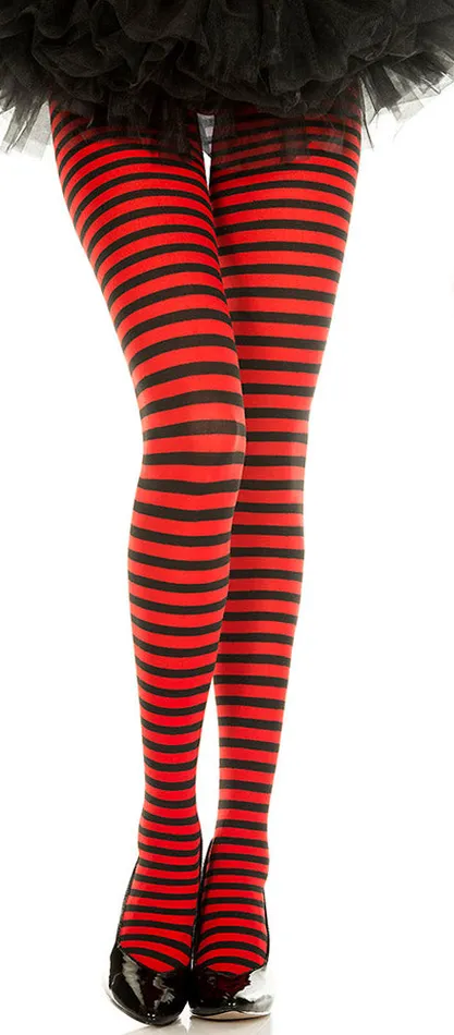 Music Legs Anal Striped Tights One Size Blackred