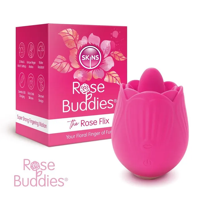 Skins Rose Buddies The Rose Flix Clitoral Massager Pink Skins Condoms Vibrators Skins Rose Buddies The Rose Flix Clitoral Massager Pink Skins Condoms Vibrators