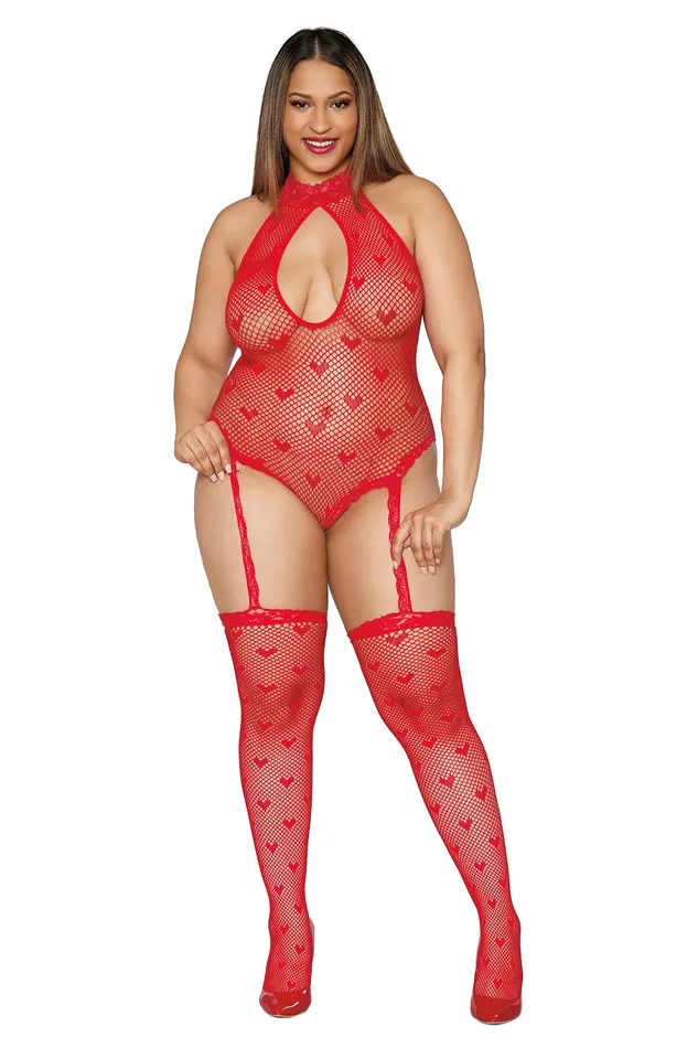 Teddy Bodystocking Queen Size Lipstick Red Dreamgirl Bodystockings Playsuits