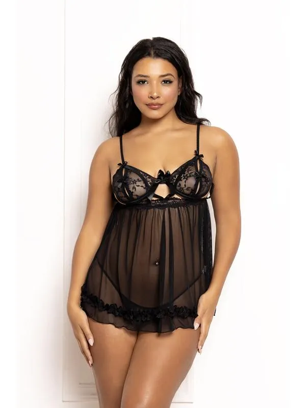 Two Piece Babydoll Set Ditsy Floral And Mesh Babydoll With Split Cups STM11644BLACKXL Seven Til Midnight Male Sex Toys Two Piece Babydoll Set Ditsy Floral And Mesh Babydoll With Split Cups STM11644BLACKXL Seven Til Midnight Male Sex Toys