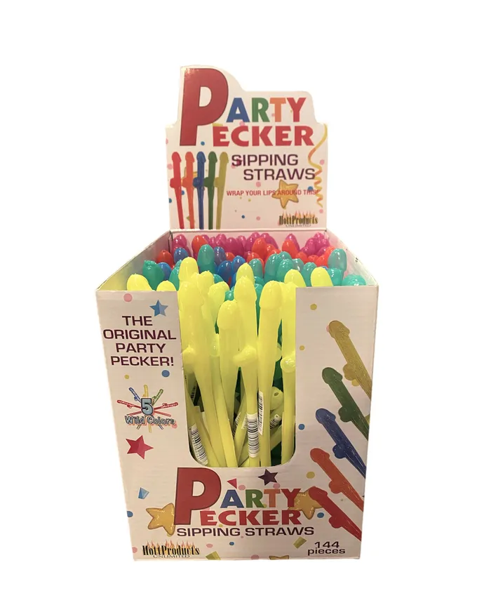 Vibrators Hott Products Party Pecker Sipping Straws 5 Assorted Colors 144 Pcs Display